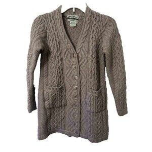 Aran Crafts Merino Wool Vintage Front Sweater Cardigan Women XS Beige
